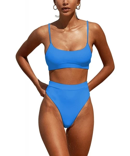 Sets Womens High Waisted Swimsuits Bottom Padded Bathing Suits Bikini Sets Top Two Piece Swimwear - Blue - C8194YCXG4W