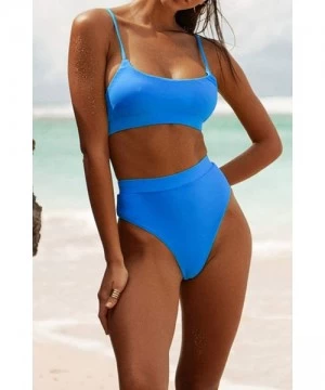 Sets Womens High Waisted Swimsuits Bottom Padded Bathing Suits Bikini Sets Top Two Piece Swimwear - Blue - C8194YCXG4W