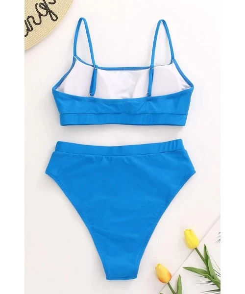 Sets Womens High Waisted Swimsuits Bottom Padded Bathing Suits Bikini Sets Top Two Piece Swimwear - Blue - C8194YCXG4W