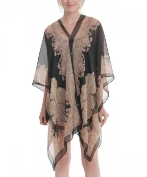 Cover-Ups Women's Floral Kimono Chiffon Sheer Plus Size Beach Cover Up Swimsuit Summer Swimwear for Bikini Black Gold Florals...