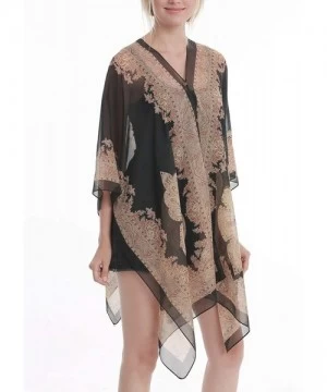 Cover-Ups Women's Floral Kimono Chiffon Sheer Plus Size Beach Cover Up Swimsuit Summer Swimwear for Bikini Black Gold Florals...