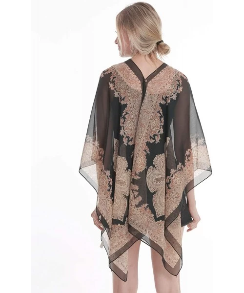 Cover-Ups Women's Floral Kimono Chiffon Sheer Plus Size Beach Cover Up Swimsuit Summer Swimwear for Bikini Black Gold Florals...