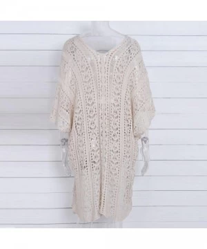 Cover-Ups Women Bathing Beach Cover Up Dress Bikini Swimsuit Smock Swimwear Crochet Smock - Beige - CK18C3G8NQ0