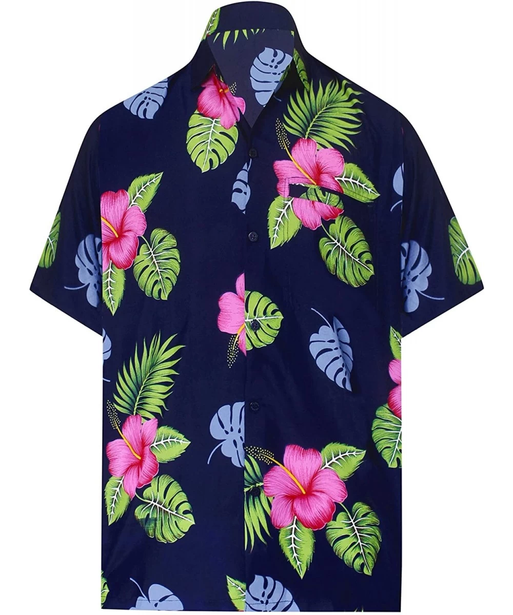 Cover-Ups Men's Cool Funky Design Button Down Short Sleeve Hawaiian Shirt - Navy Blue_w342 - CZ12DDPO44X