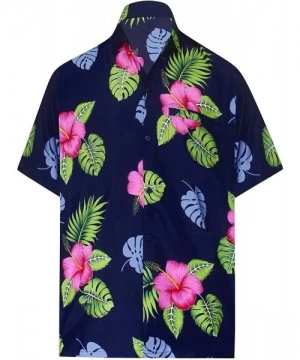 Cover-Ups Men's Cool Funky Design Button Down Short Sleeve Hawaiian Shirt - Navy Blue_w342 - CZ12DDPO44X