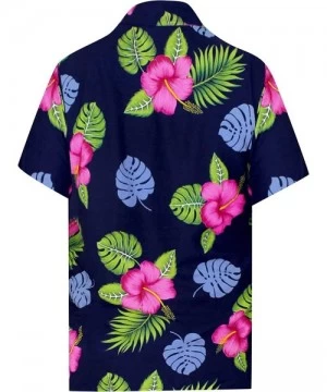 Cover-Ups Men's Cool Funky Design Button Down Short Sleeve Hawaiian Shirt - Navy Blue_w342 - CZ12DDPO44X