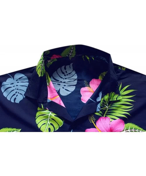 Cover-Ups Men's Cool Funky Design Button Down Short Sleeve Hawaiian Shirt - Navy Blue_w342 - CZ12DDPO44X