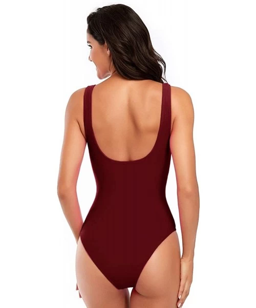 One-Pieces Womens One Piece U Back Swimsuits Tummy Control Bathing Suit Swimwear - Red - C819E9A6ANU