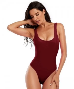 One-Pieces Womens One Piece U Back Swimsuits Tummy Control Bathing Suit Swimwear - Red - C819E9A6ANU