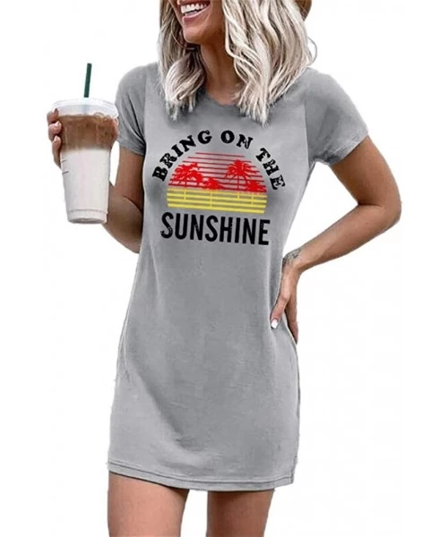 Cover-Ups Women Beer Me Mini Dress Loose Casual Short Sleeve T-Shirt Dress Beach Coconut Tree Graphic Dress - 41203 - CM198O9...