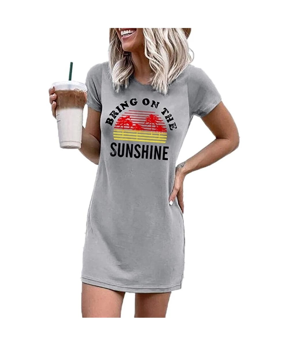 Cover-Ups Women Beer Me Mini Dress Loose Casual Short Sleeve T-Shirt Dress Beach Coconut Tree Graphic Dress - 41203 - CM198O9...