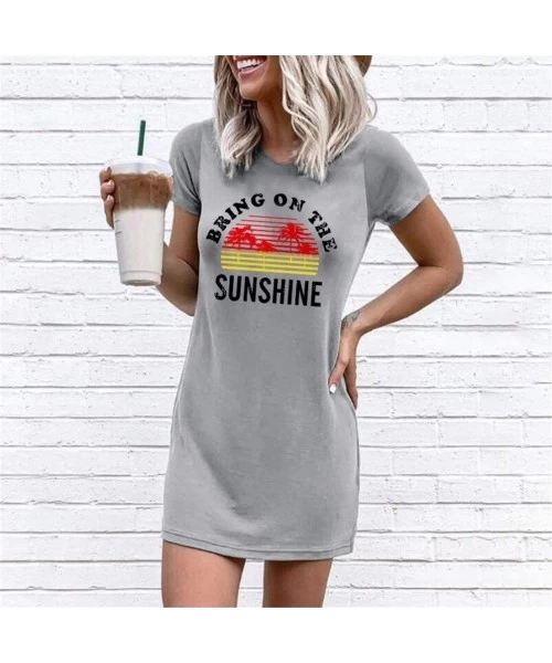 Cover-Ups Women Beer Me Mini Dress Loose Casual Short Sleeve T-Shirt Dress Beach Coconut Tree Graphic Dress - 41203 - CM198O9...