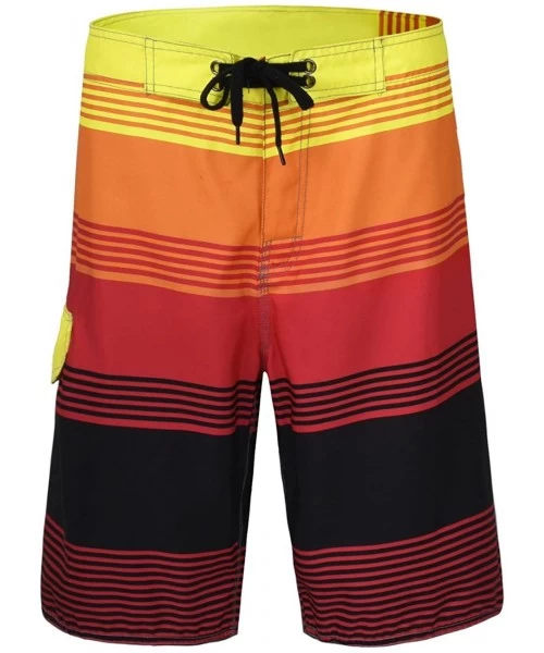 Board Shorts Men's Quick Dry Wave Pattern with Mesh Lining Board Shorts - Red Striped - CX1836QGDSZ