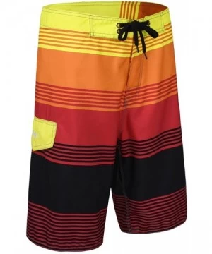 Board Shorts Men's Quick Dry Wave Pattern with Mesh Lining Board Shorts - Red Striped - CX1836QGDSZ