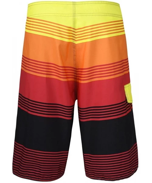 Board Shorts Men's Quick Dry Wave Pattern with Mesh Lining Board Shorts - Red Striped - CX1836QGDSZ