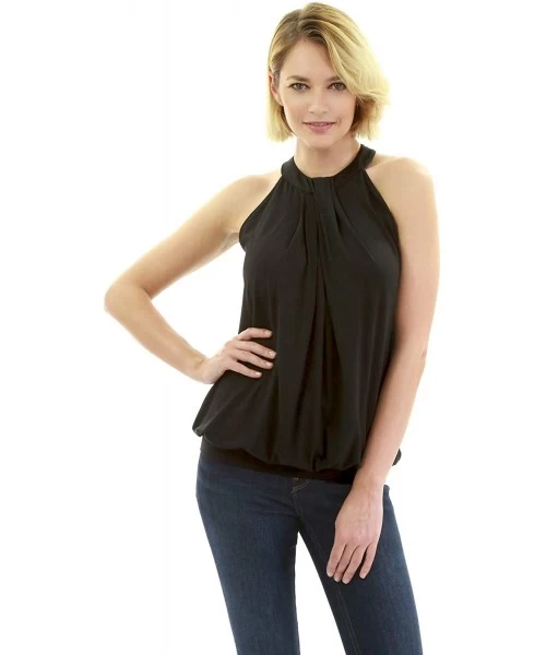 Tops Women Halter Pleated Twist Blouson Top - Black - CZ190HL20G8