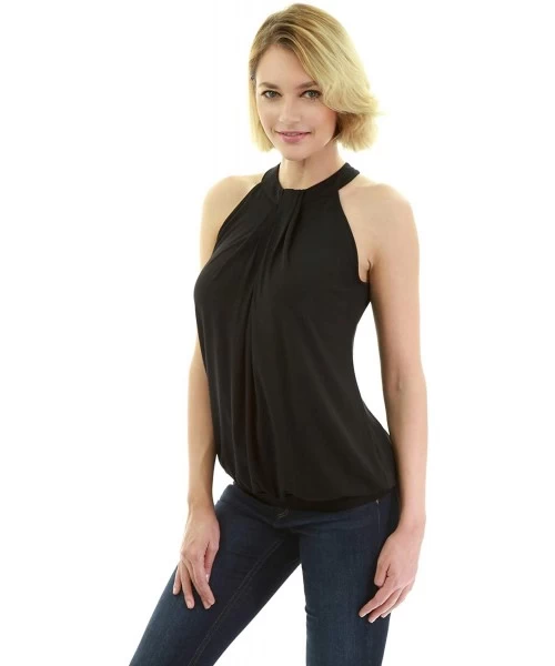 Tops Women Halter Pleated Twist Blouson Top - Black - CZ190HL20G8