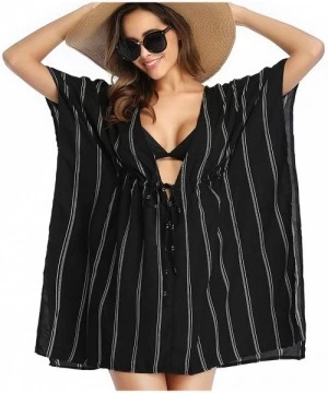 Cover-Ups Women Cover Ups Swimsuit Casual Loose Beach Dress Loose Tops Oversized Striped Beachwear Bikini Cover ups - Black -...