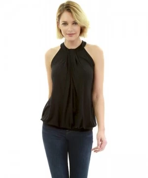 Tops Women Halter Pleated Twist Blouson Top - Black - CZ190HL20G8