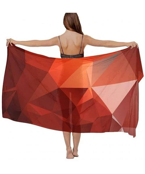 Cover-Ups Women Girl Fashion Chiffon Scarf Bikini Cover Up Summer Beach Sarong Wrap - Red Abstract Block - CH19C4CEILR