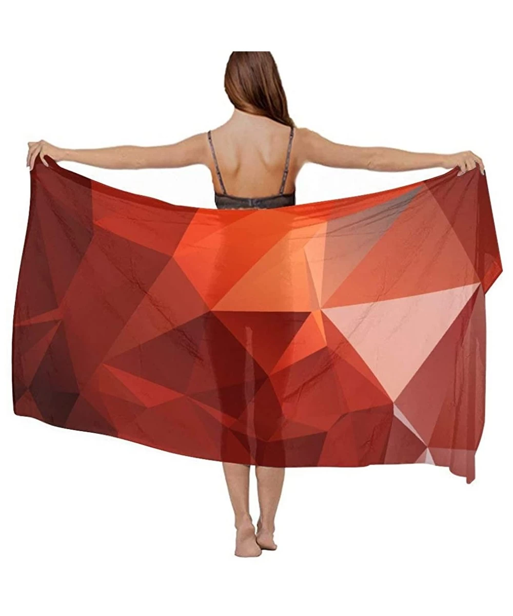 Cover-Ups Women Girl Fashion Chiffon Scarf Bikini Cover Up Summer Beach Sarong Wrap - Red Abstract Block - CH19C4CEILR