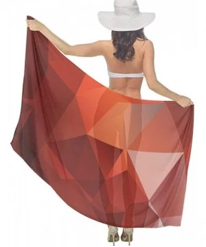 Cover-Ups Women Girl Fashion Chiffon Scarf Bikini Cover Up Summer Beach Sarong Wrap - Red Abstract Block - CH19C4CEILR