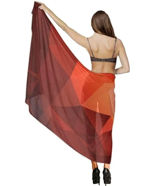 Cover-Ups Women Girl Fashion Chiffon Scarf Bikini Cover Up Summer Beach Sarong Wrap - Red Abstract Block - CH19C4CEILR