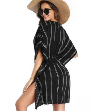 Cover-Ups Women Cover Ups Swimsuit Casual Loose Beach Dress Loose Tops Oversized Striped Beachwear Bikini Cover ups - Black -...