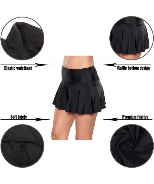 Tankinis Womens Swimsuit Flounce Skirt Bikini Tankini Bottom Swimwear Pleated Swim Skirt with Brief - Black - CW18Q72MAEK