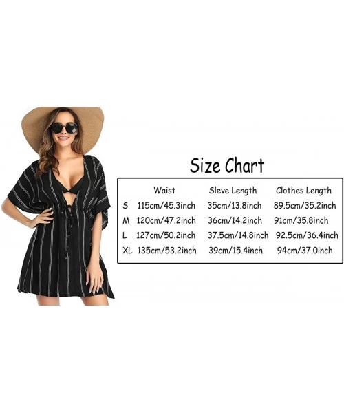 Cover-Ups Women Cover Ups Swimsuit Casual Loose Beach Dress Loose Tops Oversized Striped Beachwear Bikini Cover ups - Black -...