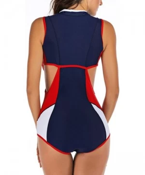 Rash Guards Women's Sleeveless Rash Guard Zip Rashguard Cut Out Swimsuit One Piece Bathing Suit - A - C21944TR265