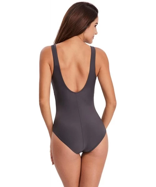 One-Pieces Women's Athletic One-Piece Swimsuits Racing Water Exercises Bathing Suit - Gray+blue - CE196SQG8UO