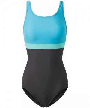 One-Pieces Women's Athletic One-Piece Swimsuits Racing Water Exercises Bathing Suit - Gray+blue - CE196SQG8UO