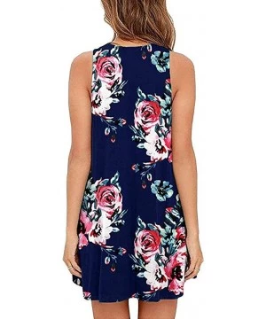 Cover-Ups Women Sleeveless Summer Casual Dresses Beach Cover Up Plain Pleated Tank Dress Cotton - 02 Navy Blue Floral - C118S...