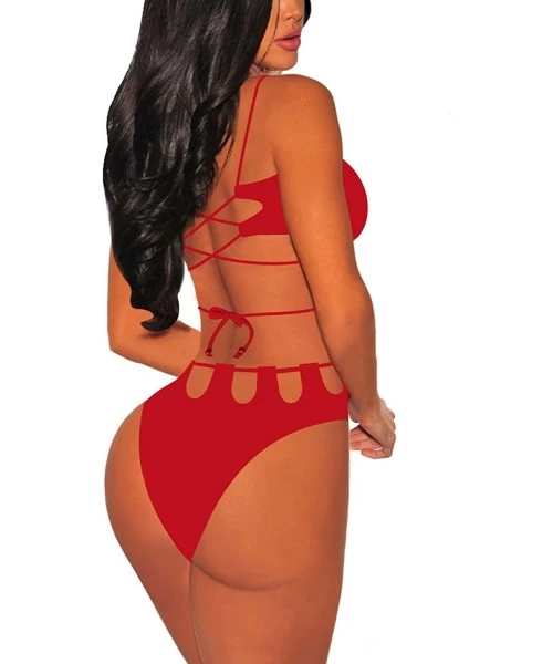 Sets Women's Sexy 2 Piece High Waisted Swimsuit Strappy Criss Cross Bikini - Red - CU18N0C0OGD