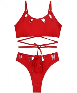 Sets Women's Sexy 2 Piece High Waisted Swimsuit Strappy Criss Cross Bikini - Red - CU18N0C0OGD