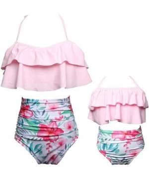 Racing Mother and Daughter Swimwear Family Matching Swimsuit Girls Swimwear Mommy and Me Bathing Suits - Pink+flower - CX18QL...