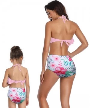 Racing Mother and Daughter Swimwear Family Matching Swimsuit Girls Swimwear Mommy and Me Bathing Suits - Pink+flower - CX18QL...