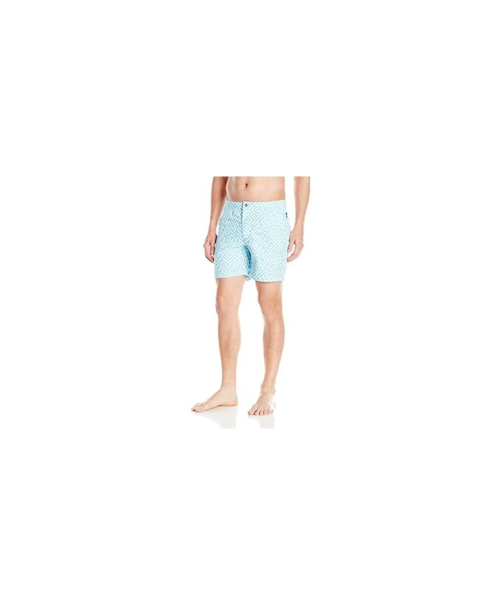 Trunks Men's Fixed Waist Geometric Swim Trunk - Blue - C412NZAF0LC