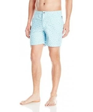 Trunks Men's Fixed Waist Geometric Swim Trunk - Blue - C412NZAF0LC