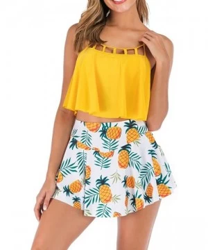 Sets Womens Two Piece Bikini Set with Swim Skirt Bathing Suit Yellow - Pineapple Printed - C818SRMO0DT