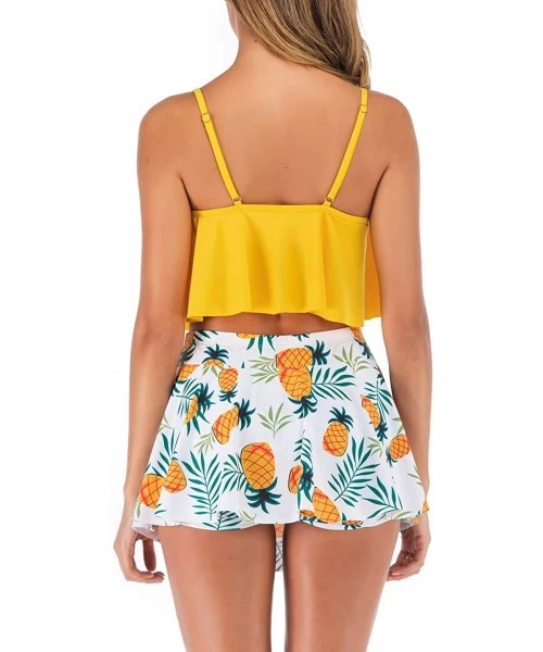 Sets Womens Two Piece Bikini Set with Swim Skirt Bathing Suit Yellow - Pineapple Printed - C818SRMO0DT