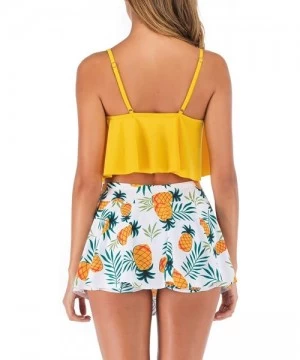 Sets Womens Two Piece Bikini Set with Swim Skirt Bathing Suit Yellow - Pineapple Printed - C818SRMO0DT