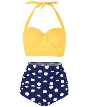 Sets Women's Retro Vintage Underwire High Waisted Push Up Swimsuit Bikini Set - X02 Yellow - CN19537NECY