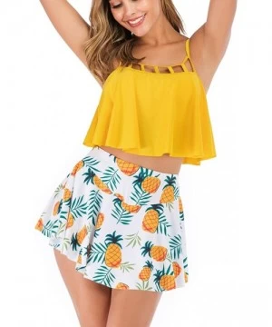 Sets Womens Two Piece Bikini Set with Swim Skirt Bathing Suit Yellow - Pineapple Printed - C818SRMO0DT