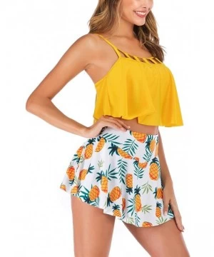 Sets Womens Two Piece Bikini Set with Swim Skirt Bathing Suit Yellow - Pineapple Printed - C818SRMO0DT