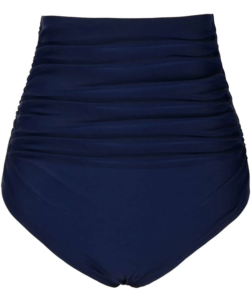 Bottoms Women's High Waisted Bikini Bottom Ruched Swim Brief Swim Shorts - Navy - CL182DKQ4RU