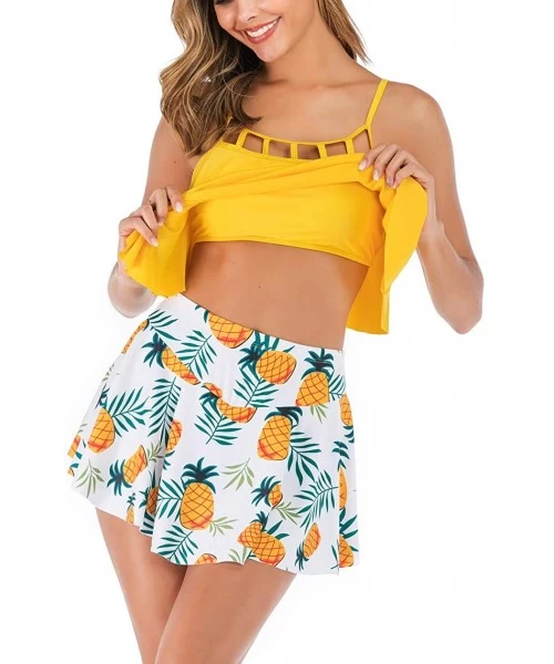 Sets Womens Two Piece Bikini Set with Swim Skirt Bathing Suit Yellow - Pineapple Printed - C818SRMO0DT