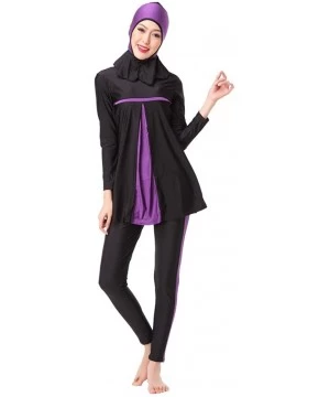 Tankinis Womens Muslim Burkini 3-Pieces Swimsuit Swimwear - Purple - C012MC2UHYT