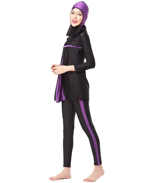 Tankinis Womens Muslim Burkini 3-Pieces Swimsuit Swimwear - Purple - C012MC2UHYT